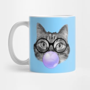 Hipster cat and a purple bubble gum Mug